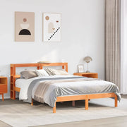 Giroletto con Testiera-Struttura Letto con testiera Marrone Cera 150x200 cm Massello Pino 631196
