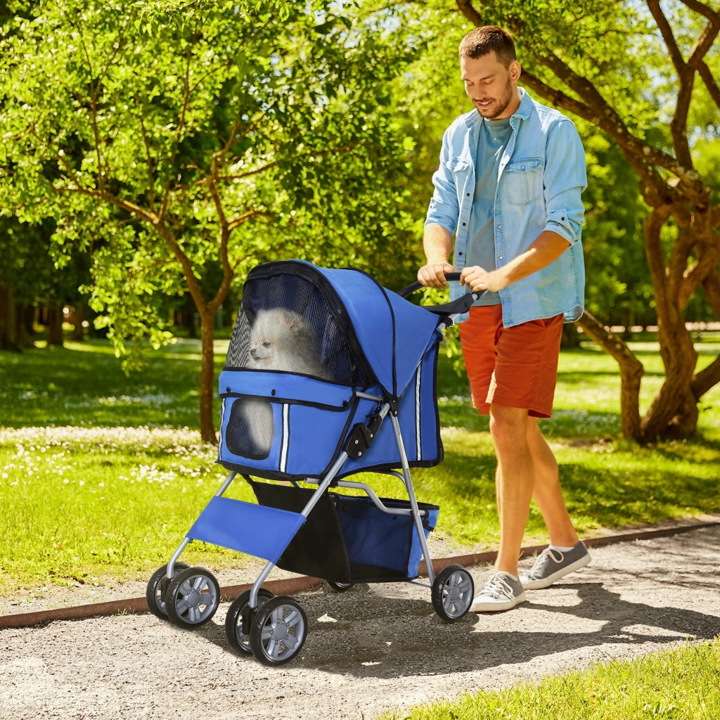 Carrello per cani pieghevole e leggero, blu, ideale per escursioni