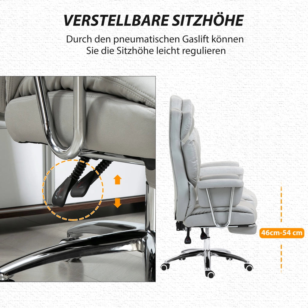 Sedia da ufficio ergonomica reclinabile con poggiapiedi e seduta girevole imbottita in schiuma grigio chiaro