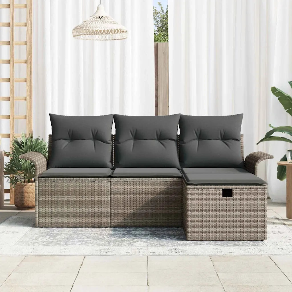 Set Divano da Giardino con cuscino 4 pcs Grigio polyrattan 3358848