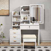 TOELETTA con specchio LED e sgabello, 4 cassetti, bianco