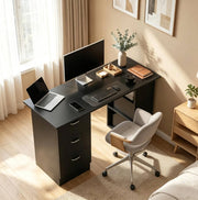 Scrivania per computer nera in MDF 120 x 49 cm con 3 cassetti e 3 ripiani