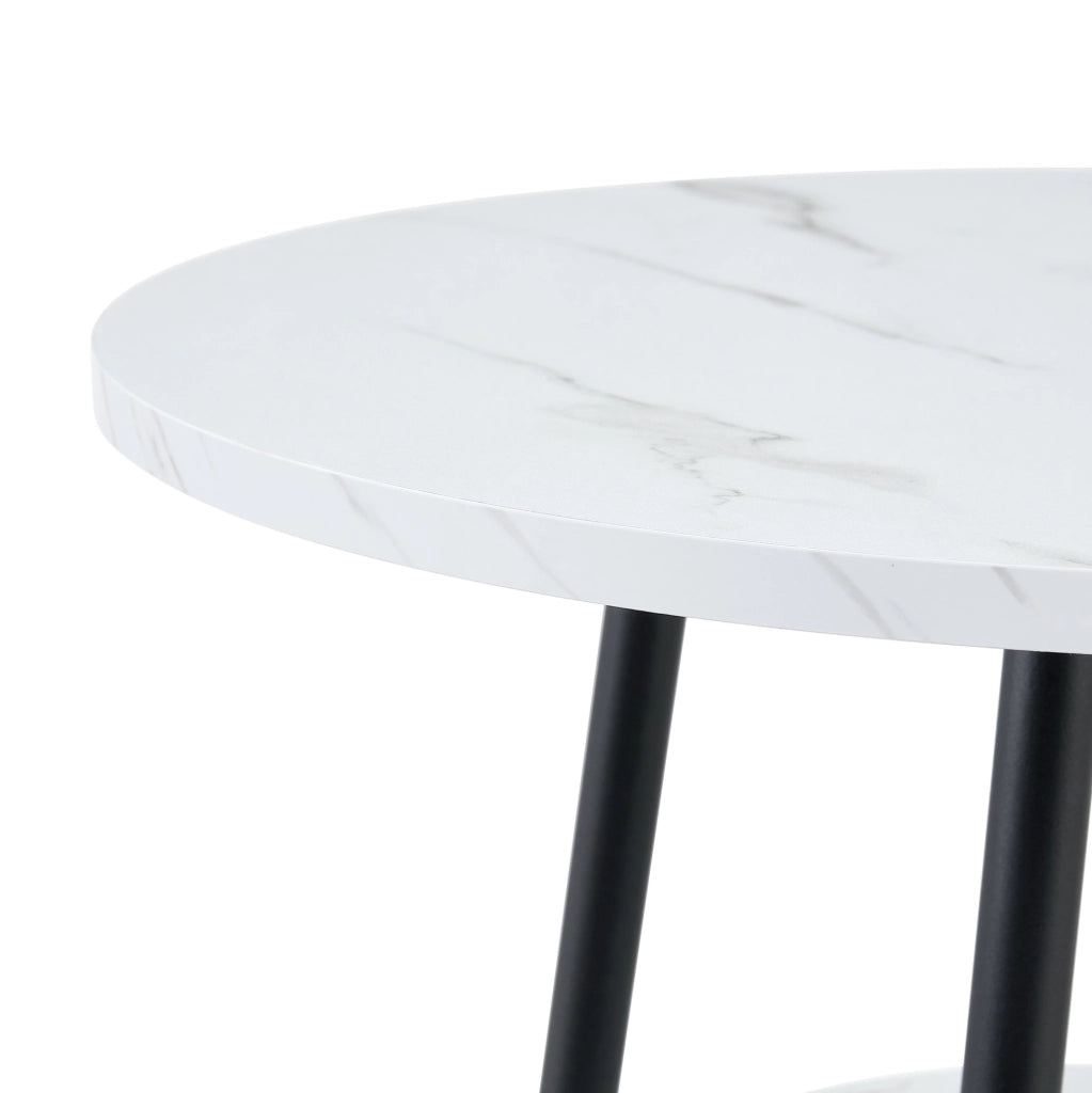 TAVOLO BAR 60 cm Marmo bianco e metallo nero con doppio piano