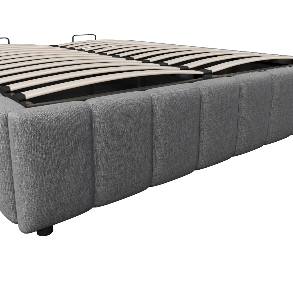 Letto per adulti 140x200 cm con vano contenitore idraulico; senza testiera; struttura in lino grigio