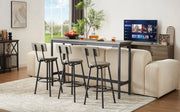 Set tavolo bar lungo grigio con 3 sgabelli imbottiti in PU, struttura in acciaio e pannello in truciolato, design industriale