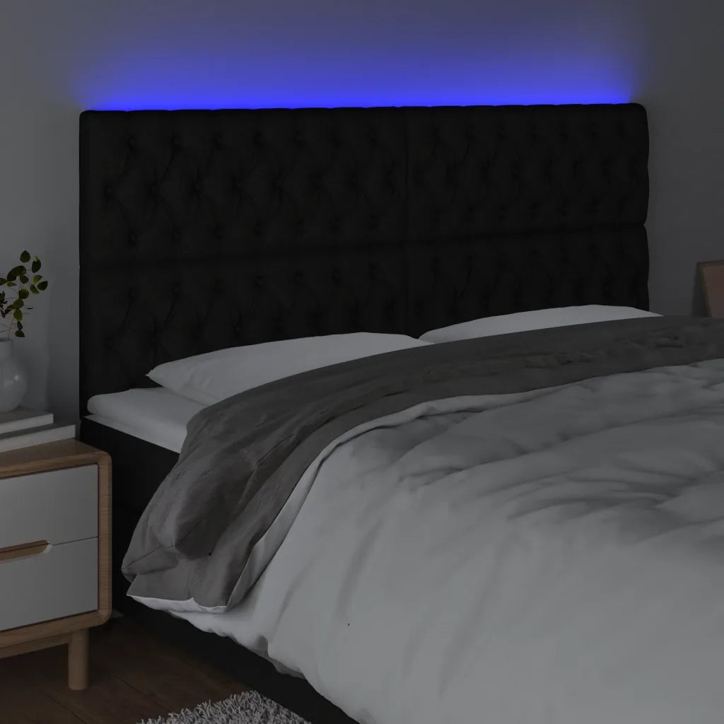 Testiera | Testata a LED Nera 180x7x118/128 cm in Tessuto