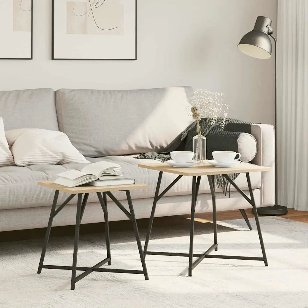Set tavolini 2 pz | Tavolo laterale Rovere Sonoma e Nero