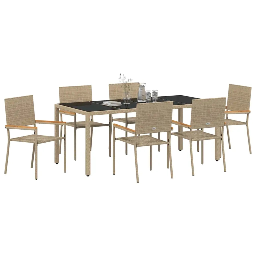 Set da Pranzo per Giardino 7 pcs Beige polyrattan