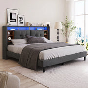 Letto matrimoniale imbottito 140x200 cm con LED, USB e vano