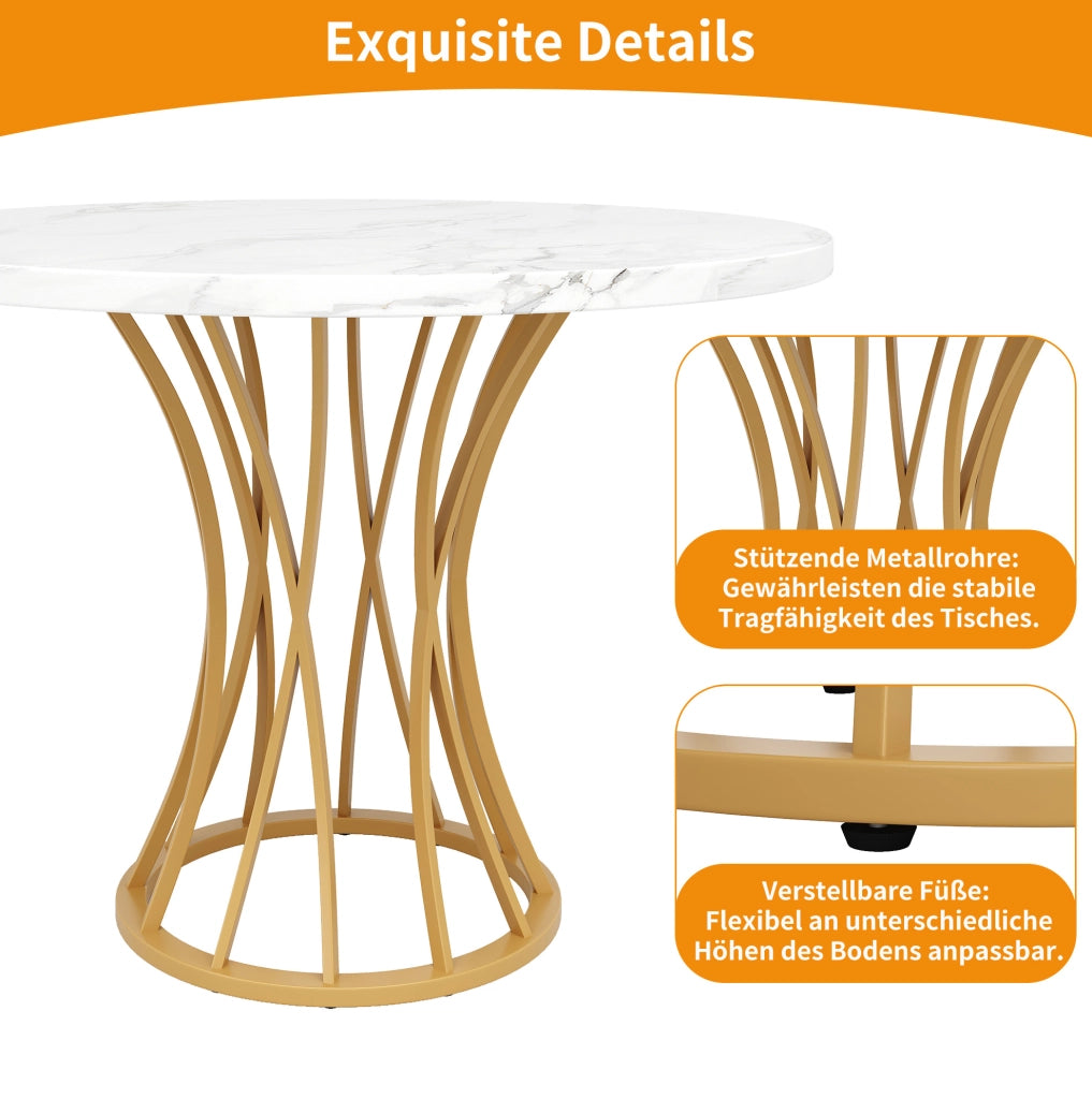 TAVOLO Rotondo 80x80x76 cm MDF e Metallo Colore Oro