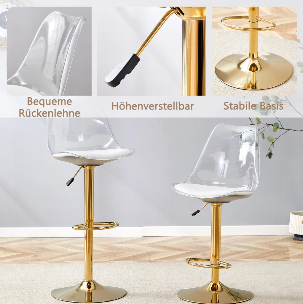 SGABELLI BAR Set da 2 trasparenti con seduta in PU e gambe oro