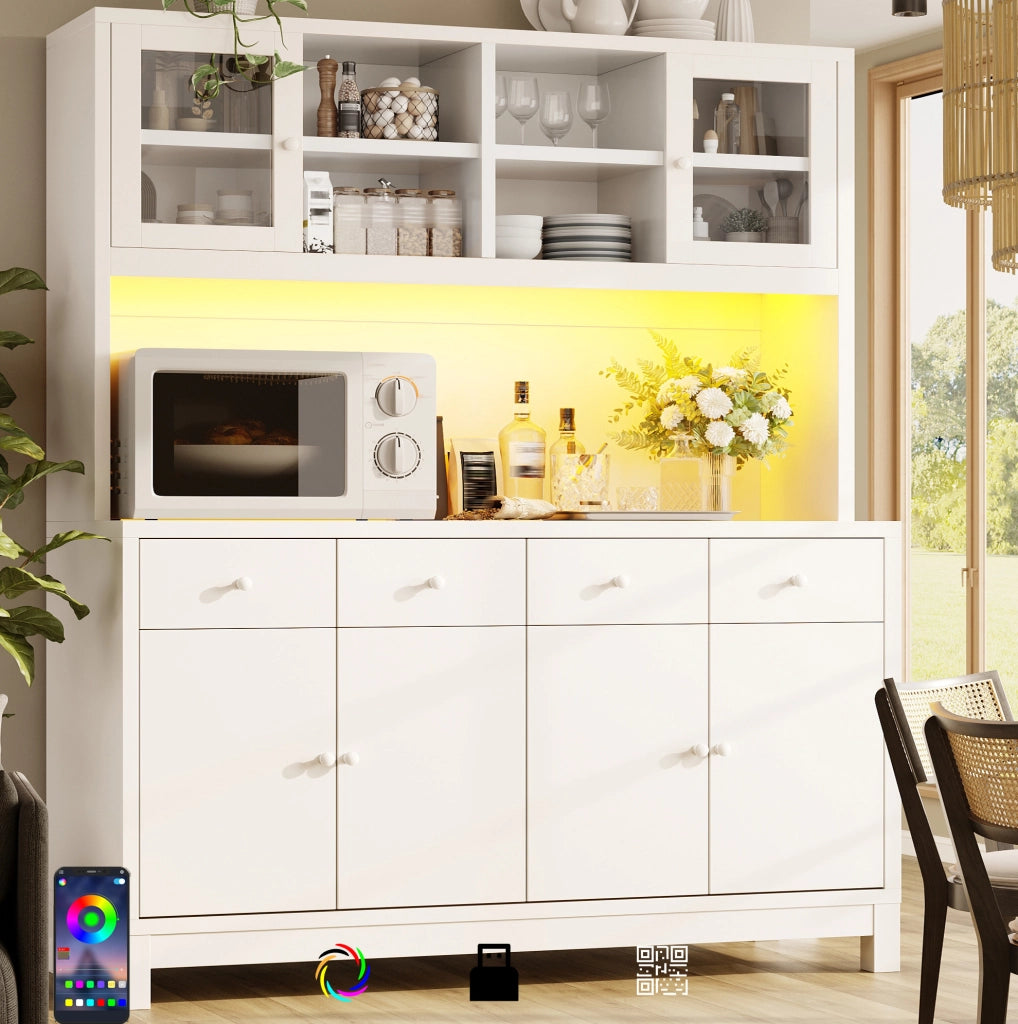 ARMADIO ALTO BUFFET 140x38,5x180 cm Bianco MDF con LED RGB