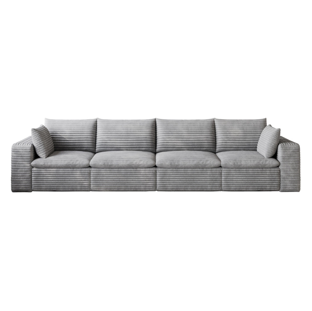 Divano dritto modulare 4 posti 340x90x82 cm in velluto a coste grigio scuro