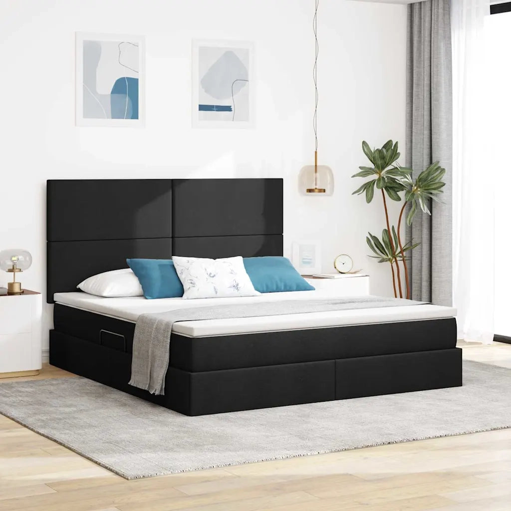 Letto con contenitore e LED Nero 160 x 200 cm Poliestere