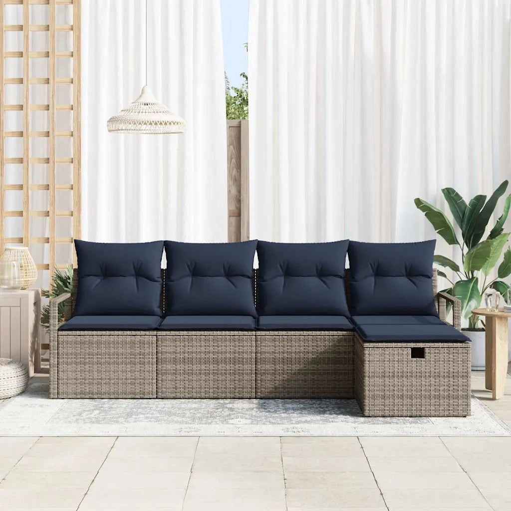 Set di divani con cuscino 5 pcs Grigio e Blu Navy polyrattan 3359164
