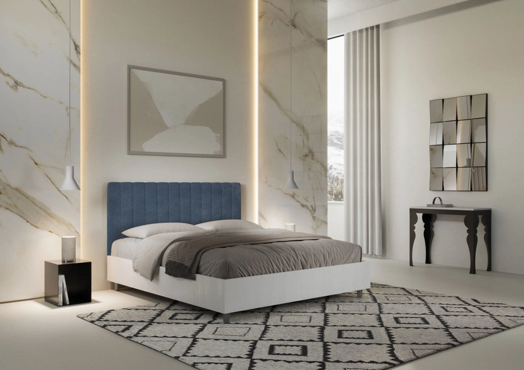 Letto Matrimoniale 160x200 cm con Rete Kaia Blu