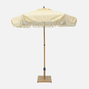 Ombrellone rotondo dritto con frange, ø2m, righe beige e crudo