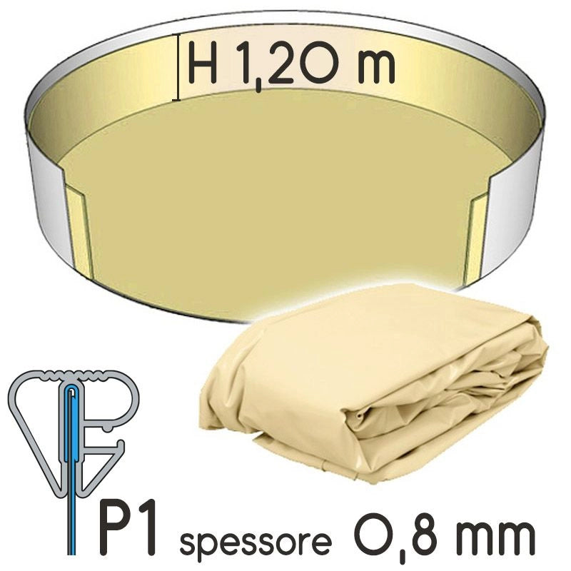Liner Per Piscina A Forma Circolare  4,50 X H. 1,50 M Azzurro - Attacco P3 - Spessore 0,80 Mm Altezza: 1.20 m, Tipo attacco: P1, Colore: Sabbia