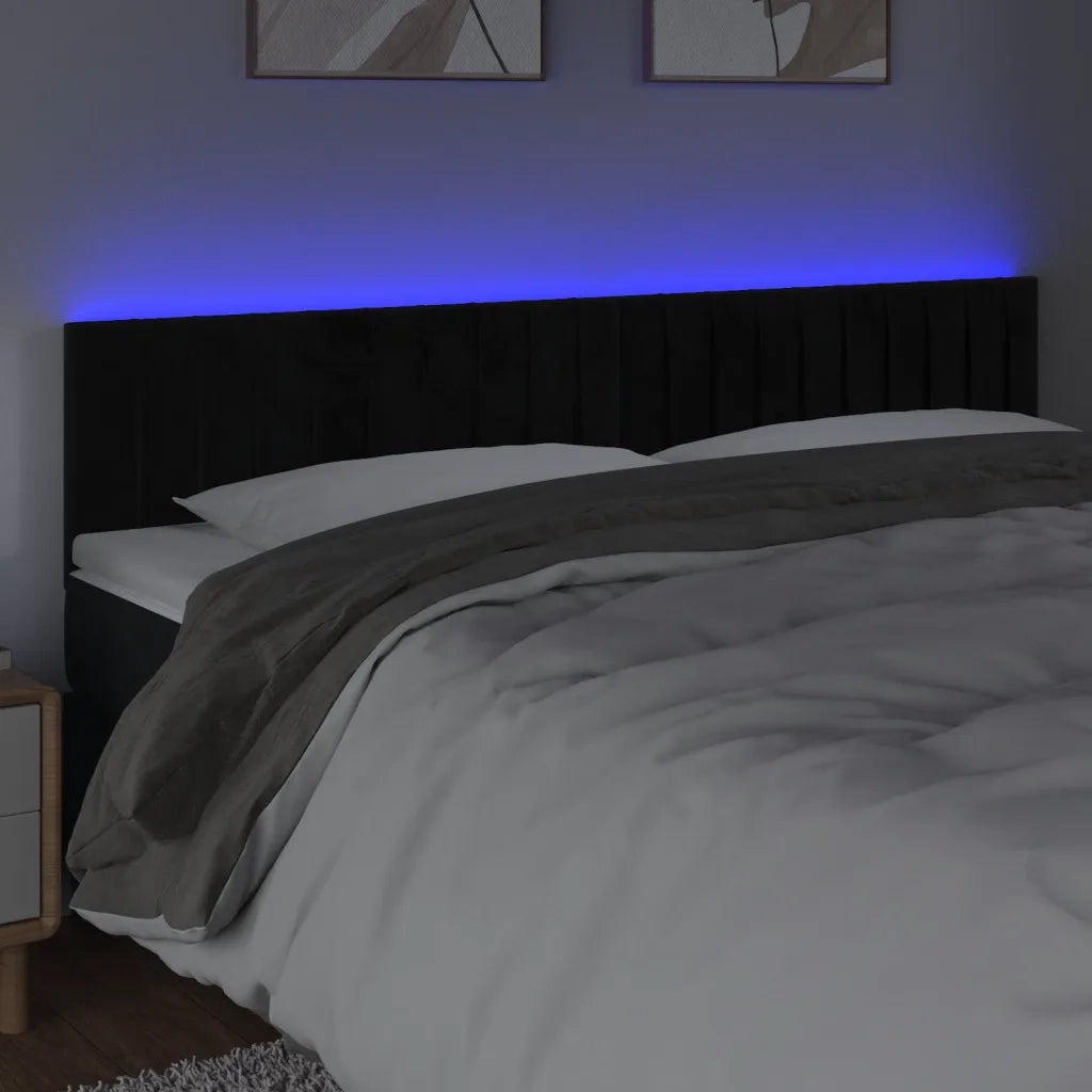 Testiera | Testata a LED Nera 180x5x78/88 cm in Velluto