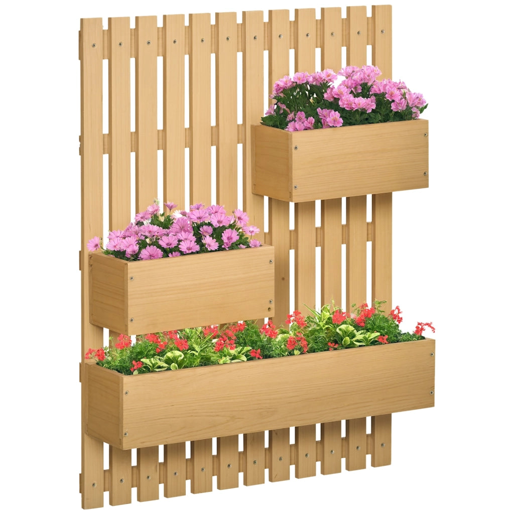 Fioriera Verticale da Esterno in Legno di Abete a Parete con 3 Vasi Rimovibili per Giardino e Balcone, 60x16x80cm