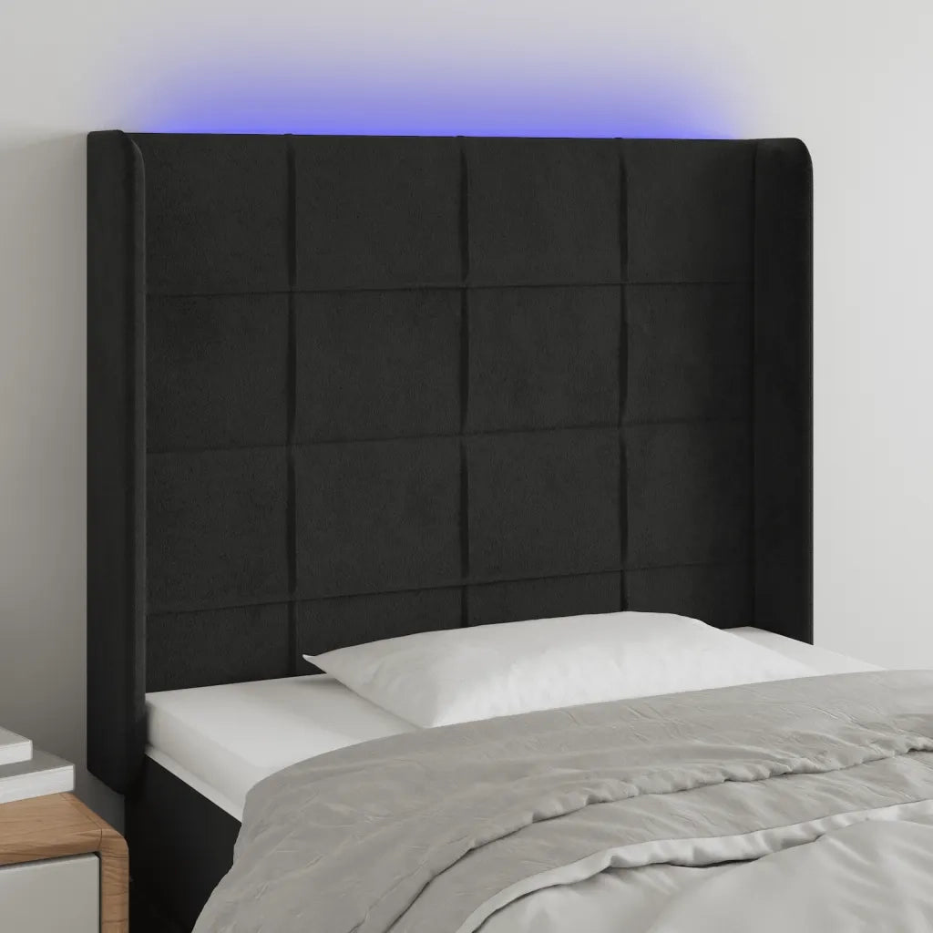 Testiera | Testata a LED nero 93x16x118/128 cm in Velluto