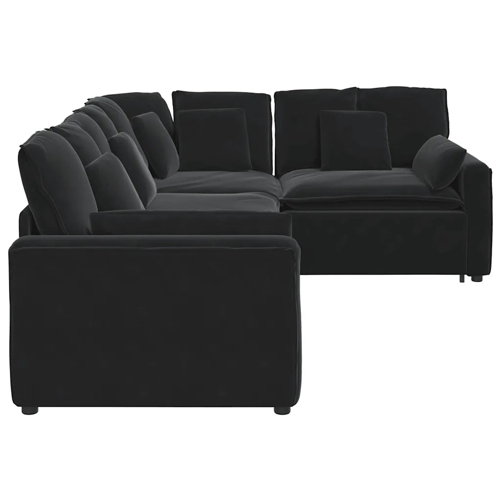 Divano Modulare con Cuscini in Velluto Nero 3321164
