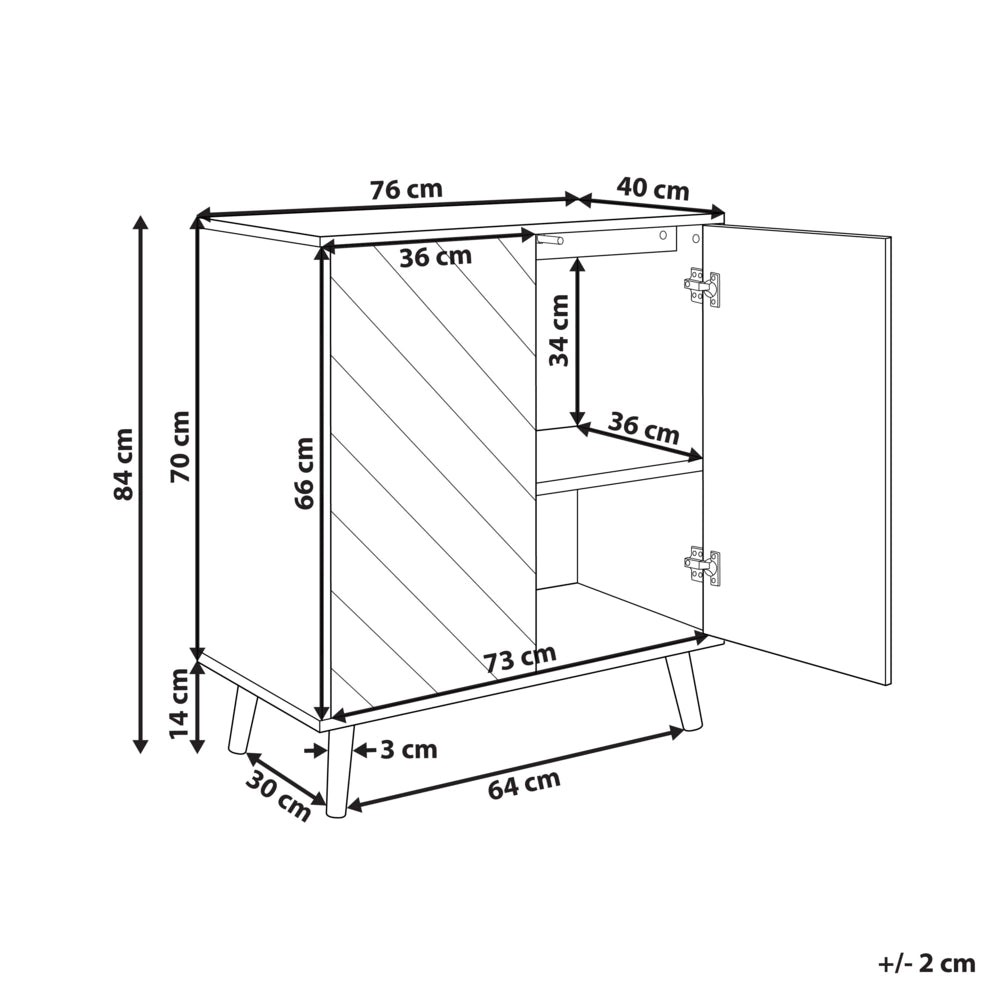 Credenza bianca e chiara in MDF impiallacciato in particelle di legno a 2 ante con ripiani Soluzione di archiviazione scandinava per la camera da letto