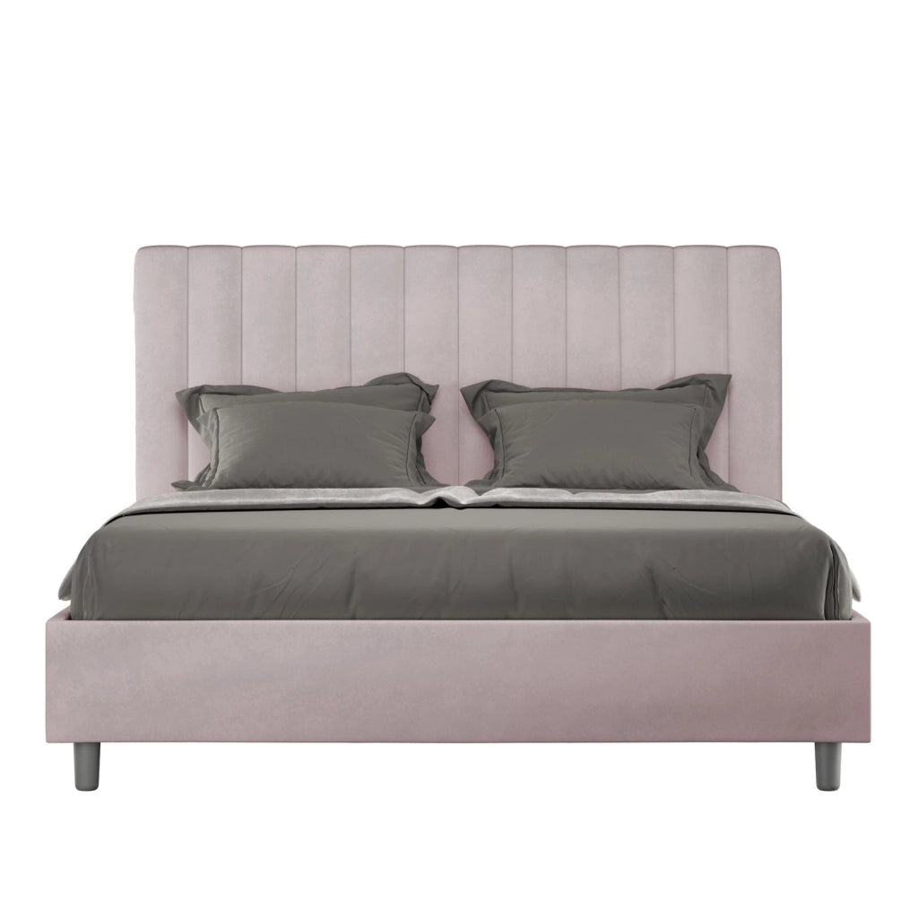 Letto queen size senza rete imbottito 150x210 microfibra grigio Agueda