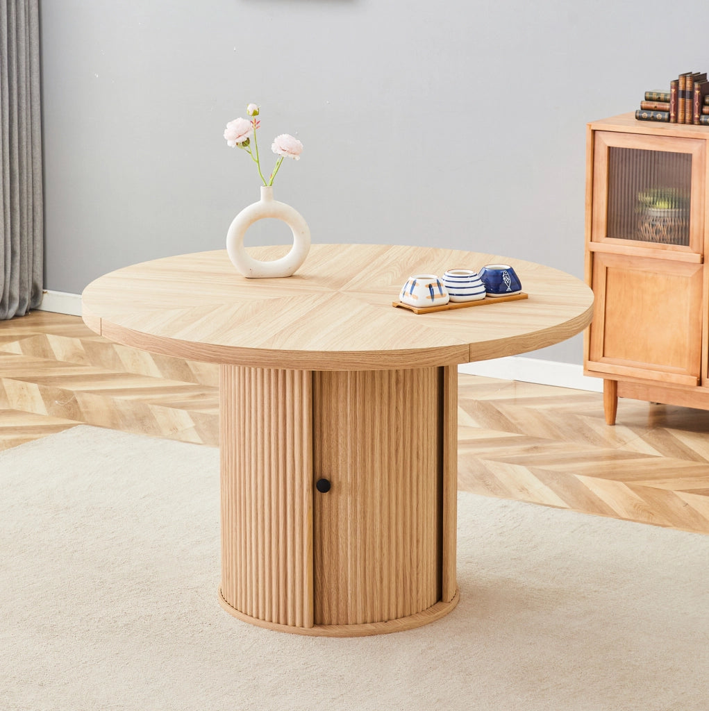 Tavolo da pranzo rotondo Ø115 cm con base contenitore in MDF