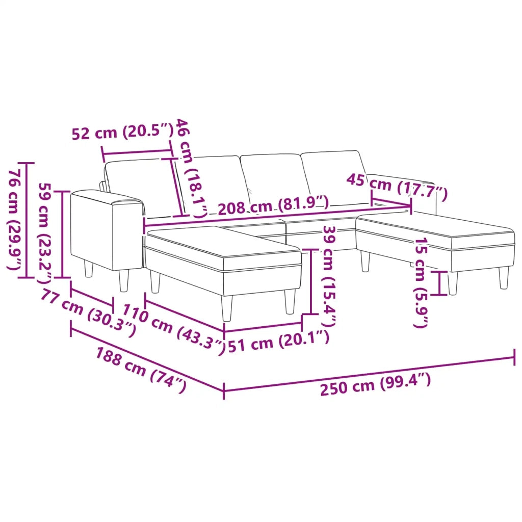 Divano per Soggiorno 3 pcs Grigio scuro 250 x 188 x 76 cm 3335123