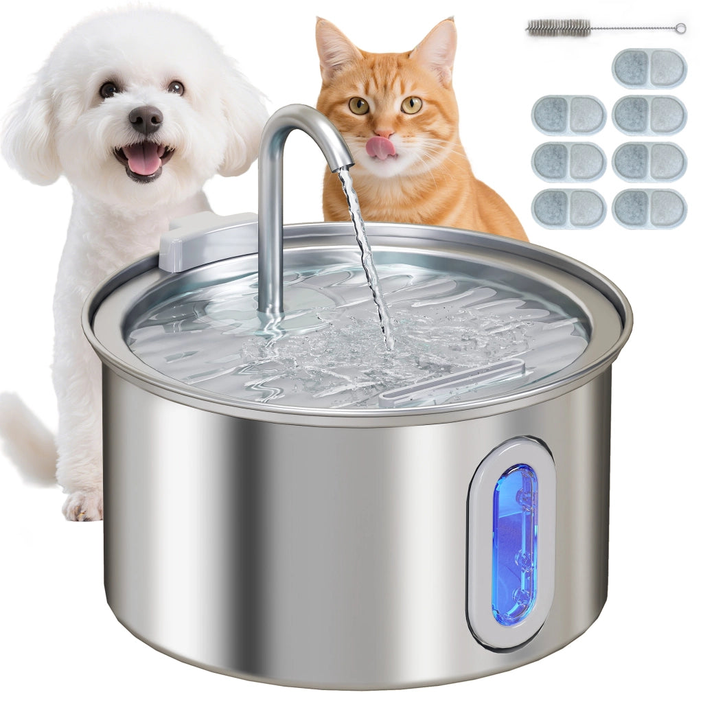 Fontanella per Gatto con Luce LED ¨C zephmum ¨C Acciaio Inox Argento 19.4x19.4x18.7 cm