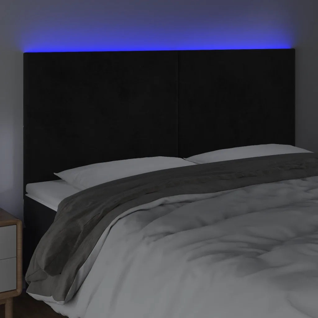 Testiera | Testata a LED Nera 180x5x118/128 cm in Velluto