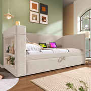 Divano letto 90x190 cm beige con letto estraibile