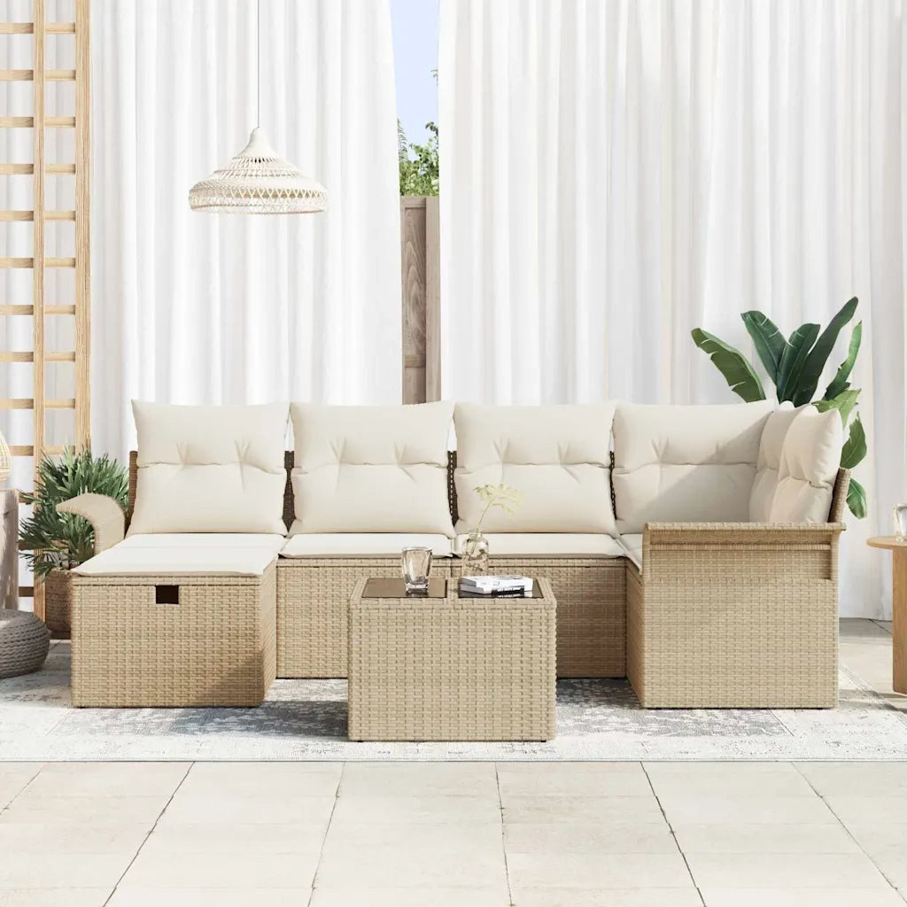 Set Divano da Giardino 7 pcs Beige e Crema polyrattan 3358890