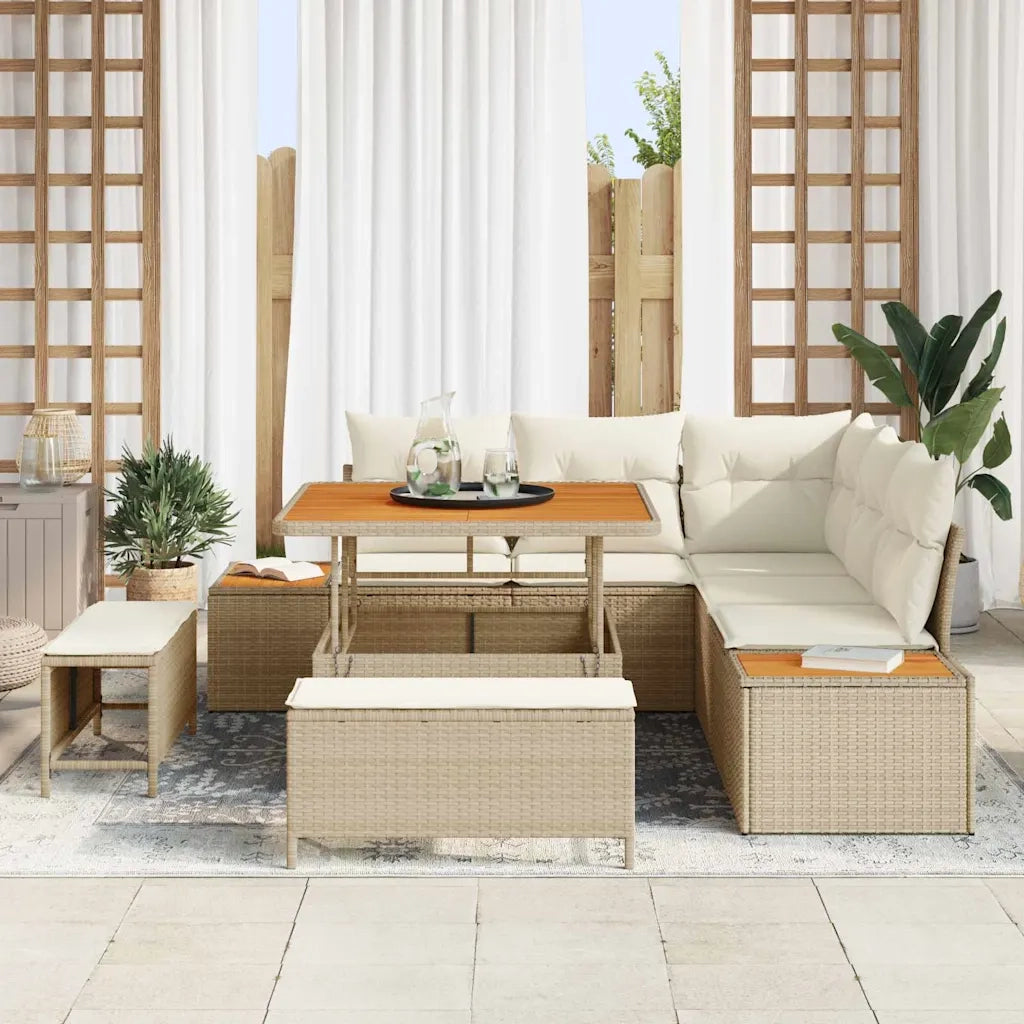 Set Divano da Giardino con cuscino 8 pcs Beige Poly Rattan