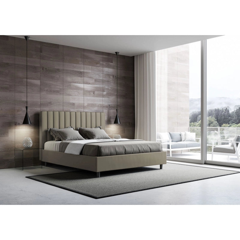 Letto imbottito Letto Matrimoniale alla Francese 150x200 cm Agueda - Similpelle,Senza rete,Cappuccino