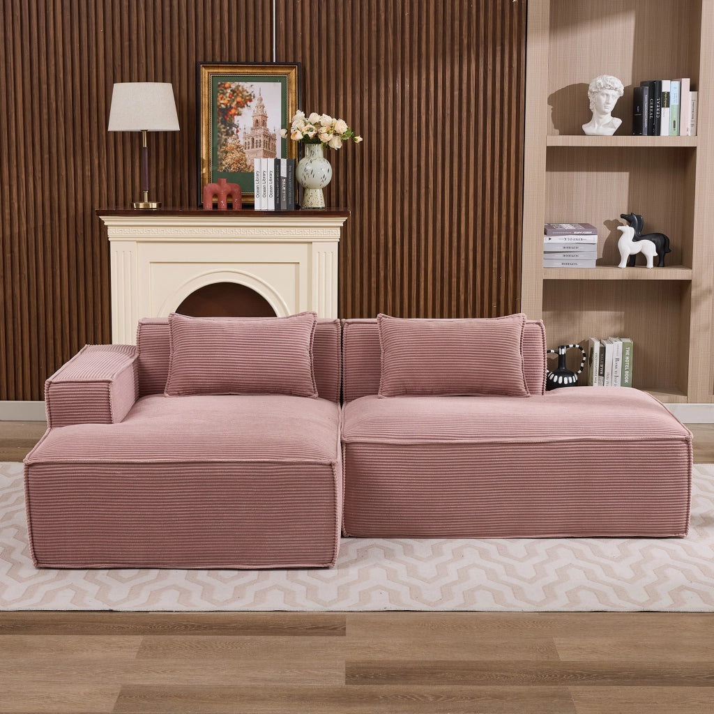 Divano compatto 235 cm a 2 posti rosa baby in poliestere con cuscini a molle insacchettate