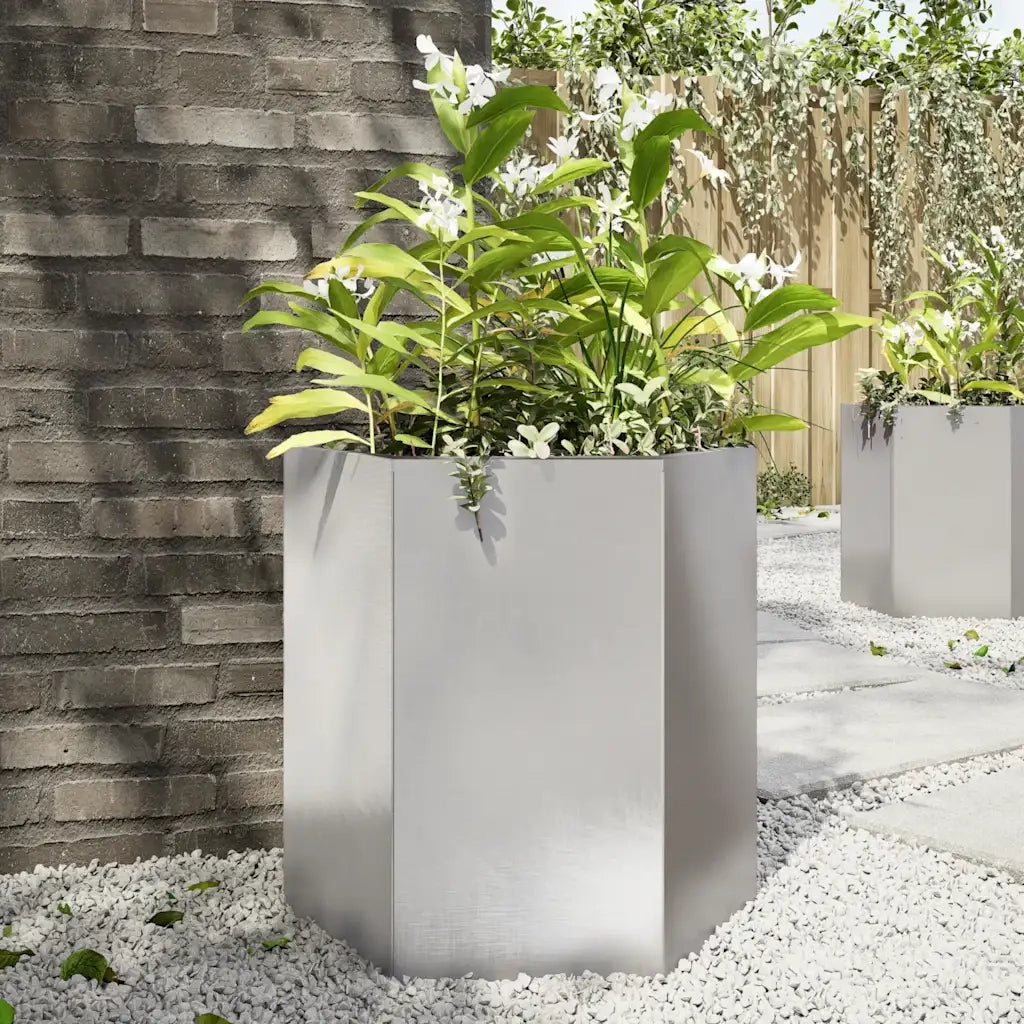 Fioriera da Giardino Esagono-Vaso da Esterno 46x40x45 cm in Acciaio