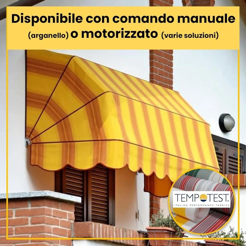 Tenda Sole Cappottina 5 Raggi, Tessuto Tempotest Parà Giallo 12, Larghezza 1,50 x Sporgenza 0,80, UV-Resistente, Impermeabile - Giardino, Balcone