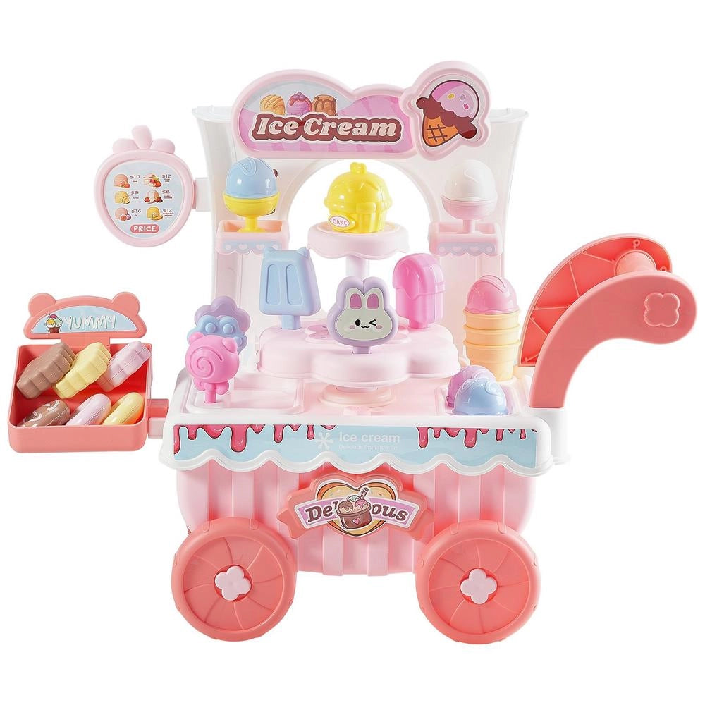 Carretto Gelati Bambini 27 Pezzi Accessori Negozio Giochi Carrello Soldi Finti Suoni Luci Educativi Rosa