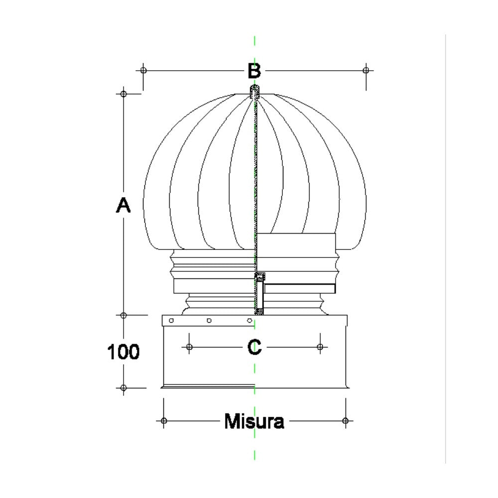 Fumaiolo da 20x20cm base quadra tipo radiante eolico inox aisi 304