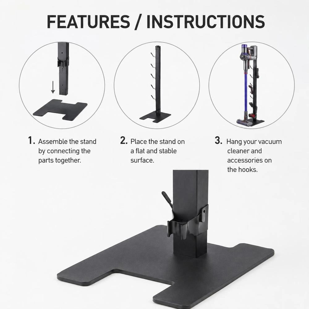 Vacuum Cleaner Stand, Compatible With Dyson V6 V7 V8 V10 V11 V15, Stable Vacuum Cleaner Stand Holder With 6 Hooks For Dyson DC30 DC31 DC34 DC35 DC58 DC59 DC62 D74 Cordless Vacuum Cleaners And Accessories