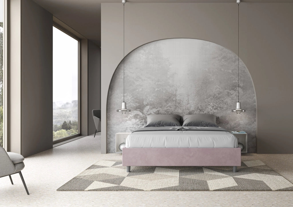 BS COM Letto matrimoniale king size con rete imbottito 170x200 microfibra glicine