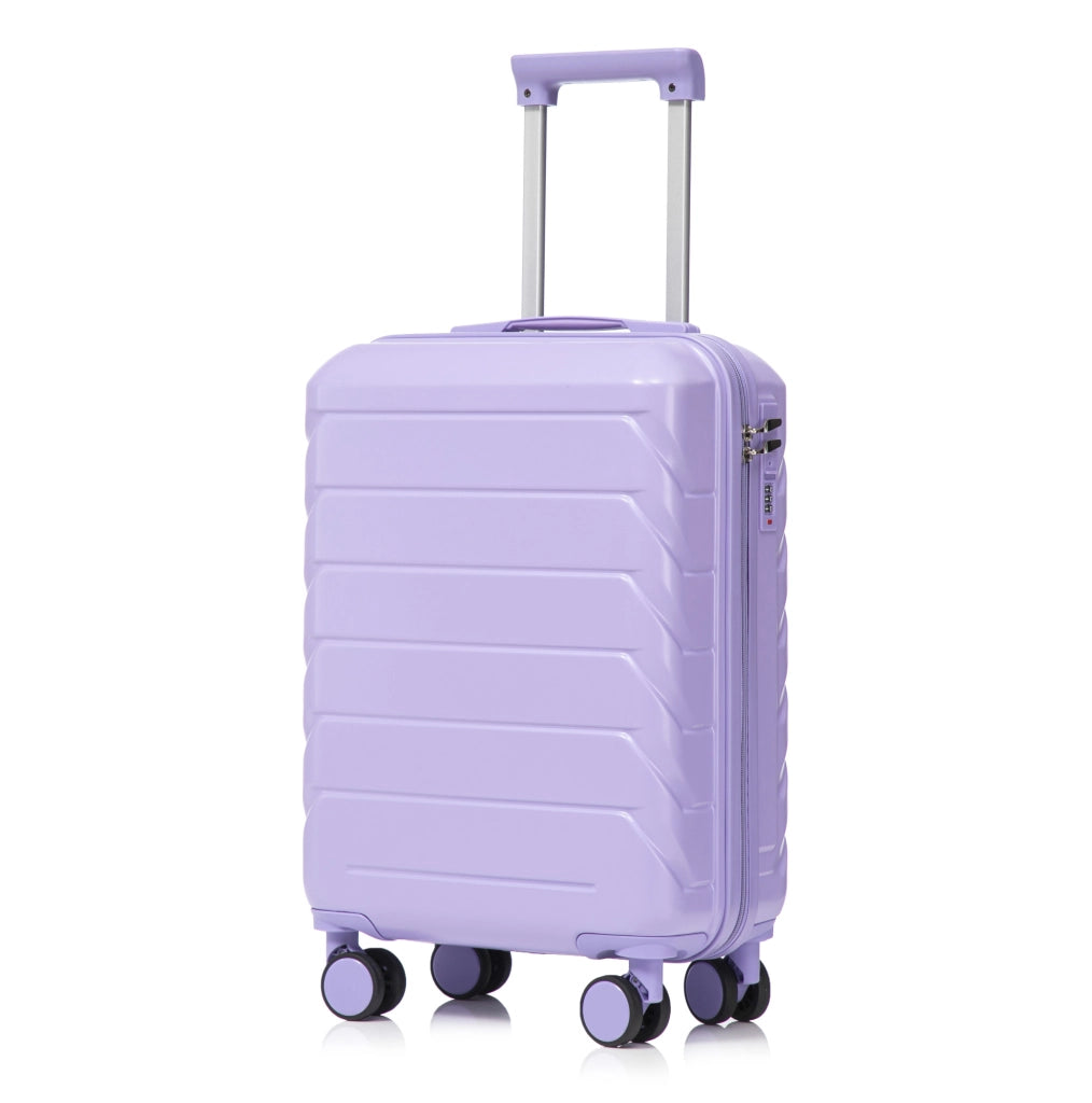 Set valigie rigide ABS blu e viola con trolley 14" e 19", con lucchetto a combinazione e beauty case 14"