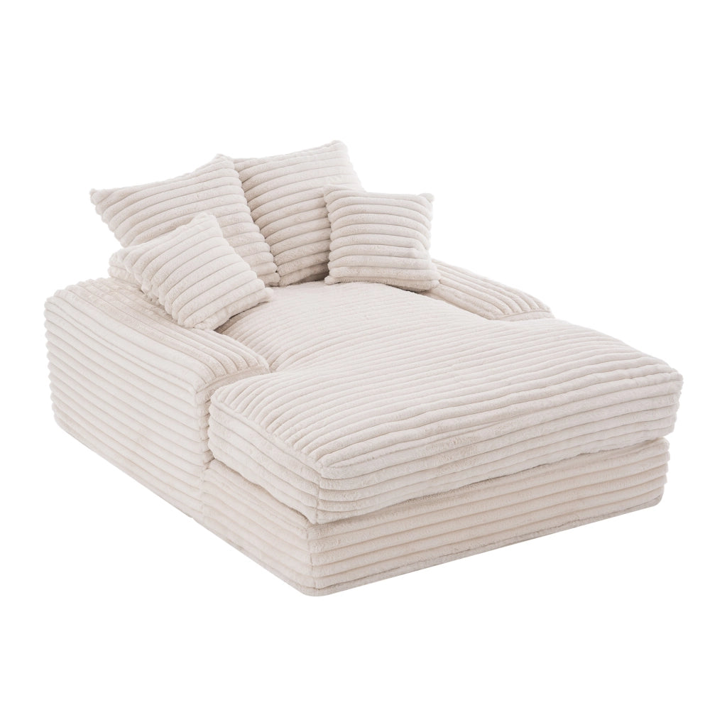 Chaise longue con 4 cuscini sfoderabili; schienale ergonomico e braccioli larghi in velluto a coste beige