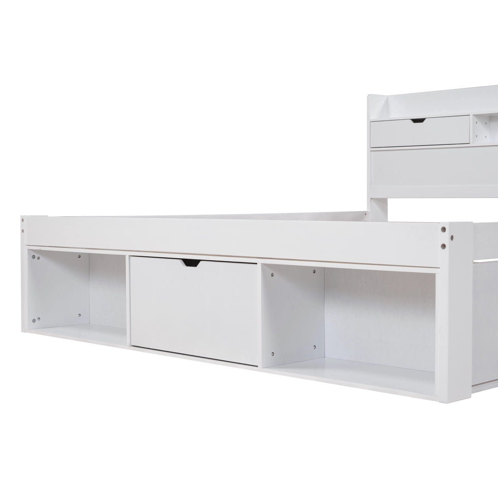 Letto Matrimoniale 160x200 cm; 2 Posti - USB; Type-C; Ripiani; Cassetti - Bianco