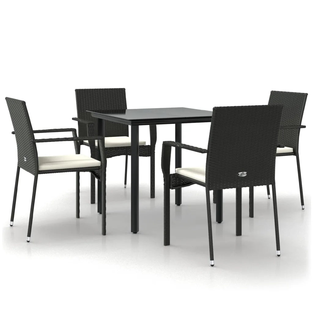 Set da Pranzo da Giardino 5 pz | Set Salotto da Giardino Nero con Cuscini in Polyrattan