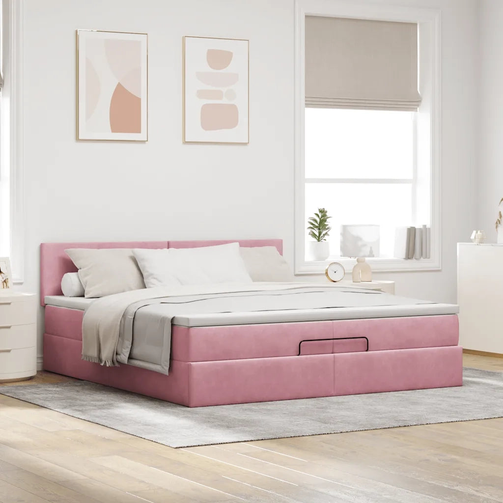 Struttura Letto Pouf con Materassi Rosa 200x200 cm Velluto 3312577
