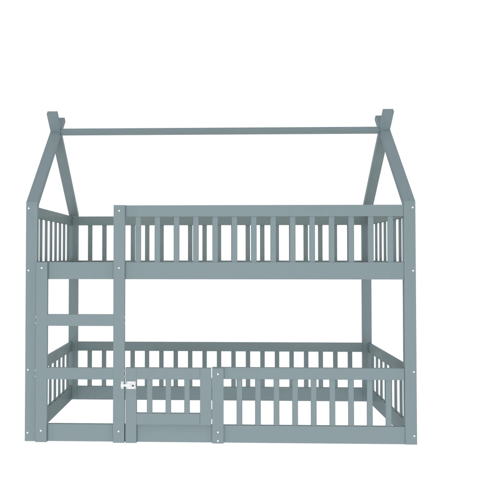 Letto a Castello per Bambini con Scala ¨C MINIMAL ¨C Massello Grigio 90x200