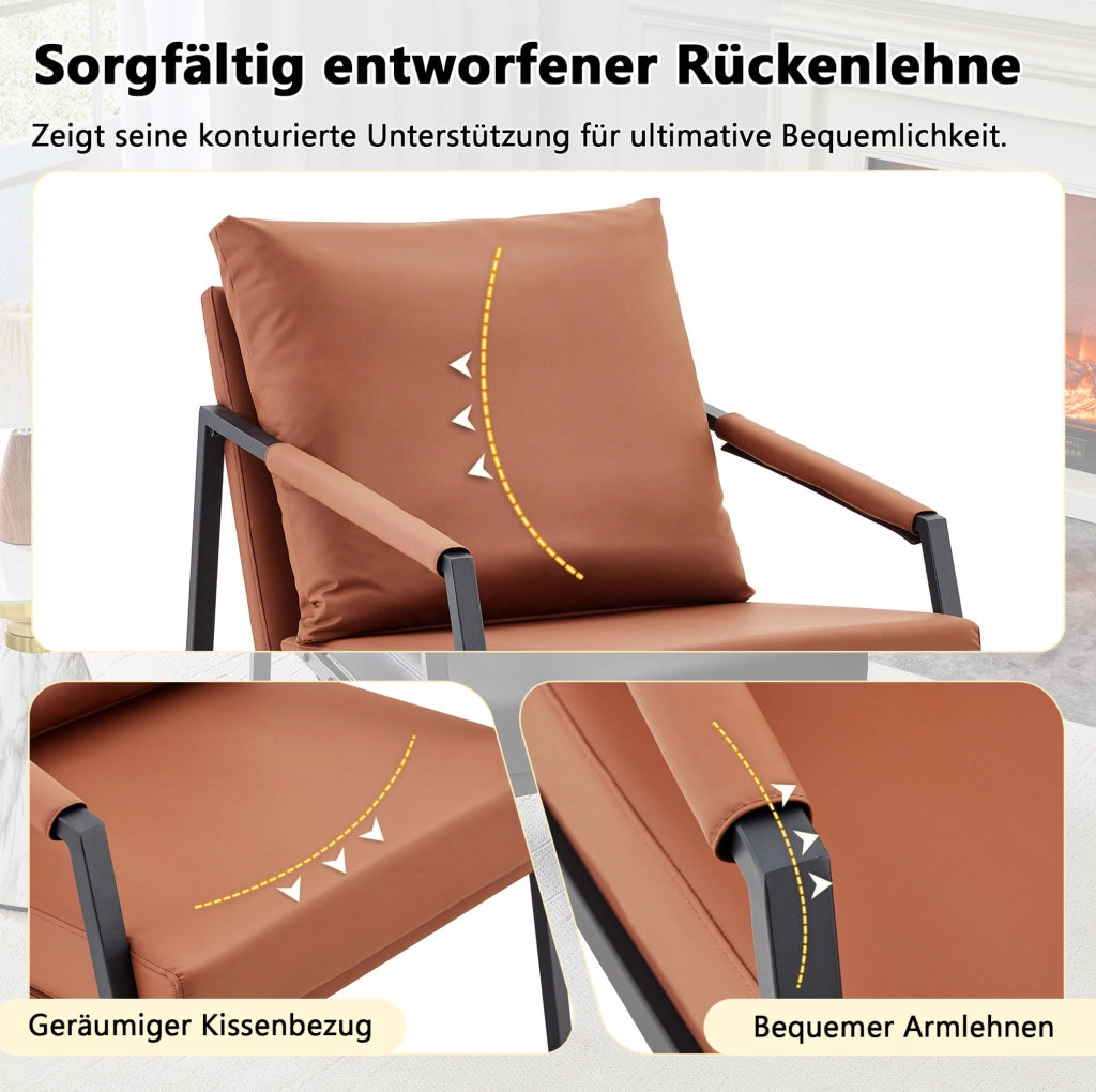 Poltrona lounge in similpelle marrone con struttura in metallo